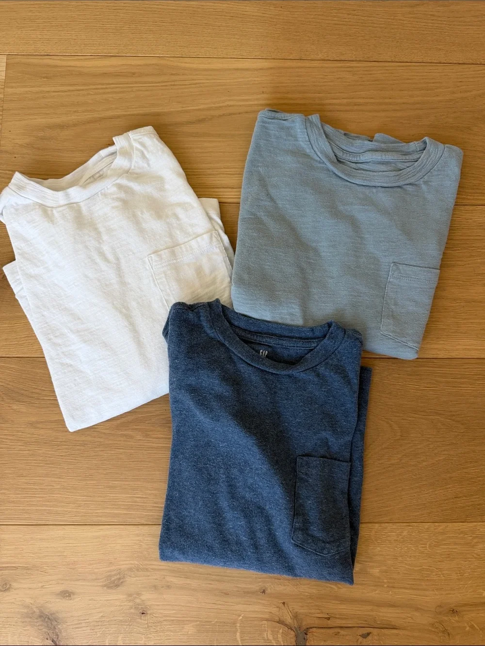 Gap long sleeve Pocket Tee Set in White, Light Blue, Navy
